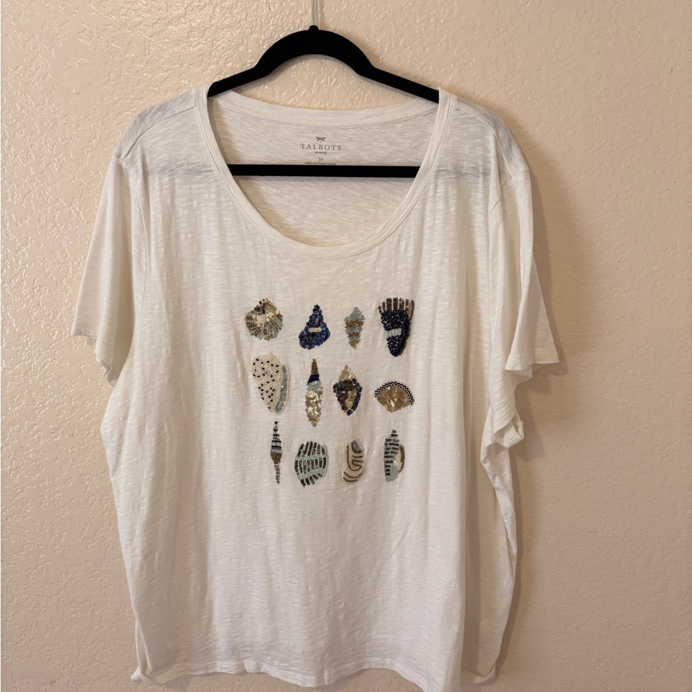 Talbots White Short-Sleeve Sequin Shell Tee